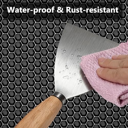 5pcs Putty Knife, Stainless Steel Scraper 1” 2” 3” 4” 5” Spackle Knife Perfect Tool for Repairing Drywall Removing Wallpaper Mud Plaster Scraping (wood)
