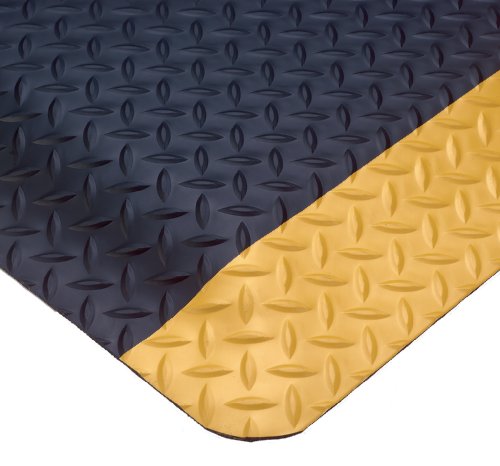 Wearwell PVC 497 Smart Diamond-Plate Medium Duty Anti-Fatigue Mat, Tapered Edges, for Dry Areas, 2' Width x 3' Length x 5/8" Thickness, Black / Yellow - color: Black / Yellow, size: 2x3x5/8"