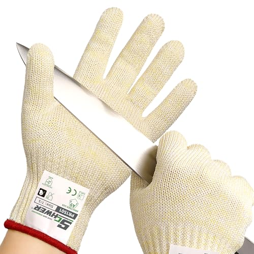 Schwer SlicePro ANSI A9 Cut Resistant Gloves, Food Grade Cutting Gloves for Kitchen Food Prep, Mandoline Gloves for Meat Cutting, Oyster Shucking, Fish Fillet Processing, PR1501, S - color: Beige, size: Small