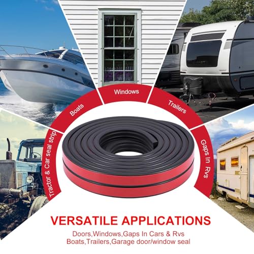 Treela 26 ft Ribbed Foam Rubber Seal with Tape, 0.625x0.375 Inches, Self Adhesive Epdm Foam Rubber Weather Strip, Suitable for Ships, Cars, Rvs, Ships, Garage Doors/Windows, Black - size: 26ft, style: 0.625x0.375in
