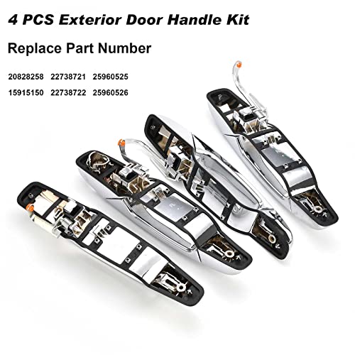 Exterior Chrome Door Handle 4 PCS Front Rear Driver & Passenger Compatible with 2007-2014 Cadillac Escalade Chevy Avalanche Silverado Suburban GMC Sierra Yukon OE # 22738722 22738721 20828258 - color: Chrome