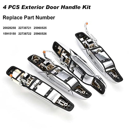 Exterior Chrome Door Handle 4 PCS Front Rear Driver & Passenger Compatible with 2007-2014 Cadillac Escalade Chevy Avalanche Silverado Suburban GMC Sierra Yukon OE # 22738722 22738721 20828258 - color: Chrome
