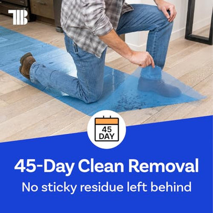 Floor Protection Film, 48 inch x 500' roll, Made in USA, Blue Self Adhesive Floor Protector for Moving and Construction, Temporary Covering for Protection of Hardwood, Tile, Hard Surfaces