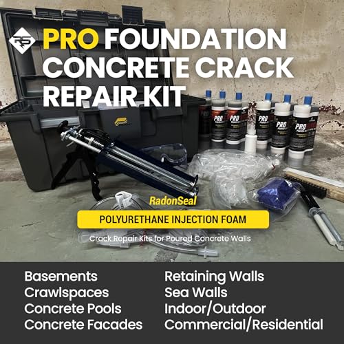 RadonSeal PRO Foundation Crack Repair Kit (30 ft) – Polyurethane Injection Foam for Basement & Concrete Wall Leaks