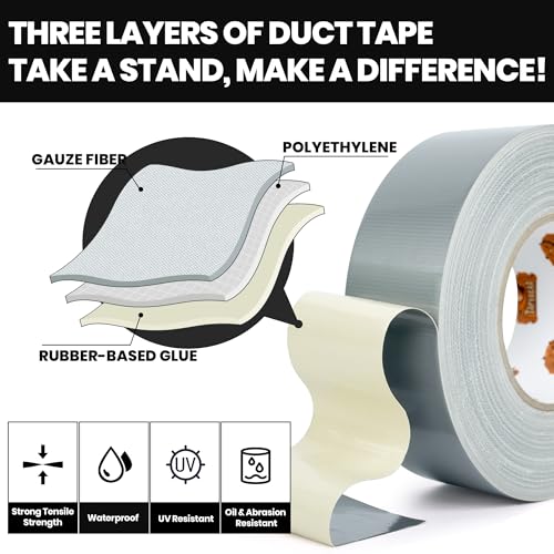 TAPEBEAR 16.5mil Thick Silver Duct Tape Heavy Duty 1.88" x 105FT, Strong Tough Utility Ducting Tape Waterproof, No Residue, Flexible, Hand Tear Binding Tape for Bundle, Patch, Protect & Repair - color: Silver