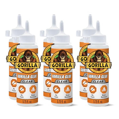 Gorilla Clear Glue, 5.75 Ounce Bottle (Pack of 6) - Crystal Clear, All Purpose, and Water Resistant - size: 6 - Pack, style: 5.75 Ounce