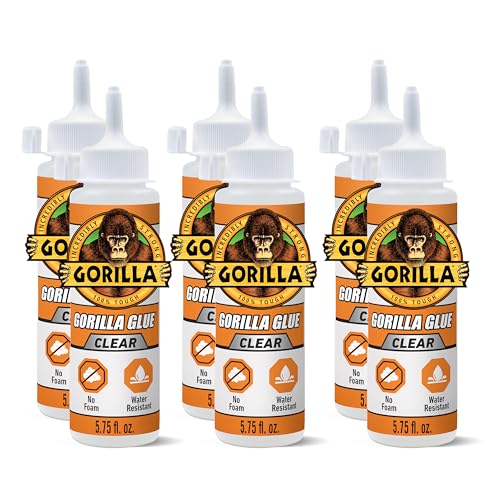 Gorilla Clear Glue, 5.75 Ounce Bottle (Pack of 6) - Crystal Clear, All Purpose, and Water Resistant - size: 6 - Pack, style: 5.75 Ounce