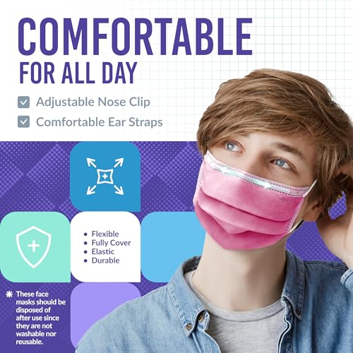 Medtecs Kids Face Mask Disposable - 2 Sizes Option (Child/Youth) 50 PCs - Comfy 3-Ply Breathable Children Masks, the Better & Safer Choice - Child | Cherry Blossom - color: 04. Cherry Blossom, size: Child - 50 Pc