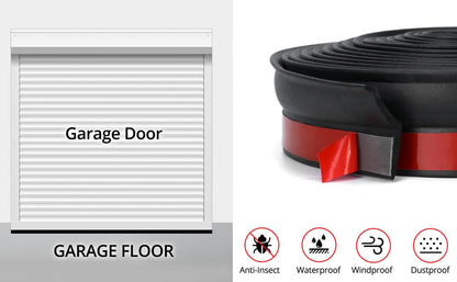QWORK 20 Ft Rubber Universal Garage Door Bottom Seal - Weatherproofing Insulation Strip with Self-Adhesive Design and Easy Installation Kit - Durable Garage Door Weather Stripping