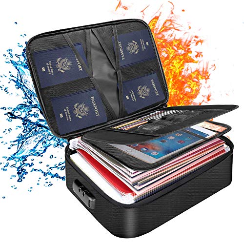 DocSafe Document Bag with Lock,Fireproof 3-Layer File Storage Case with Water-Resistant Zipper,Document Safe Portable Travel Home Organizer Bag for Laptop,Files,Certificates,Gifts for Him,Black - color: Black, size: 14.2"x10.6"x4"