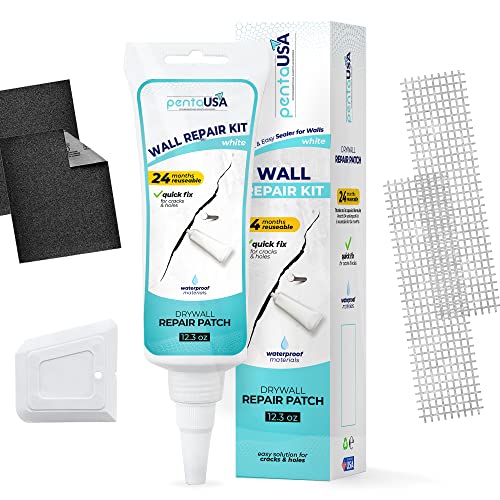PentaUSA Drywall Repair Kit - 12.3Oz Wall Mending Agent with Scraper, Spackle Wall Patch, Drywall Repair Patch for Wall Hole, Concrete Repair, Cement Crack Filler - White (12.3Oz / 350gr)