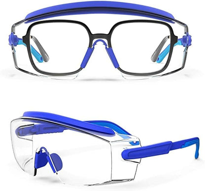 Anti Fog Safety Glasses Safety Goggles Over Glasses Protective Glasses with Anti Scratch Lenses Adjustable - color: Blue