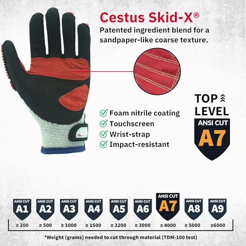 Cestus Brutus HD, Level A7 Cut Resistant Work Gloves, Impact Gloves, Nitrile Coated, Touchscreen, Puncture Resistant - size: X-Large