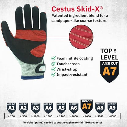 Cestus Brutus HD, Level A7 Cut Resistant Work Gloves, Impact Gloves, Nitrile Coated, Touchscreen, Puncture Resistant - size: X-Large