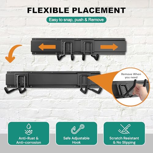 Garage Tool Organizer Wall Mount 48 Inch, Heavy Duty Metal Tool Rack with 3 Racks & 6 Adjustable Hooks, Wall Mounted Garden Tool Storage for Garage, Shed, Holds Shovels, Brooms & Tools - size: 06 Hooks