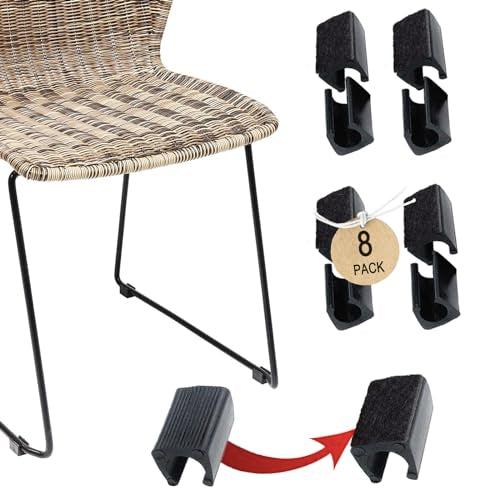 Rectangle U Shaped Chair Leg Tips Caps with Felt Pads,Furniture Feet Protector Slide Smoothly Glides No Scratches No Noise Protect Hardwood Floor,Fit 16mm(5/8inch) Diameter Tubular Leg (Black 8PCS) - color: 8pack-black, size: 16mm(5/8inch)-diameter