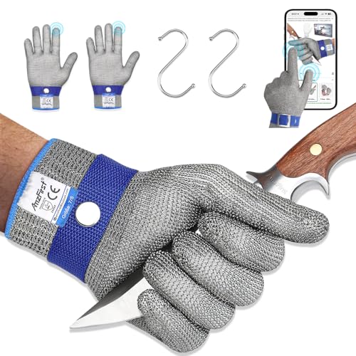 Cut Resistant Gloves Food Grade & Stainless Steel Mesh for Oyster Shucking Butcher Work Kitchen Meat and Fish Slicing Lightweight Breathable Anti-Cut Gloves(2 Pcs -Size: 8/Medium) - size: Medium, style: Level 9 Cut Resistant (Pack of 2)