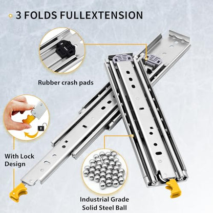 YENUO Heavy Duty Drawer Slides with Lock 12 14 16 18 20 22 24 26 28 30 32 34 36 38 40 44 48 52 56 60 Inch Full Extension Side Mount Ball Bearing Locking Rails Track Glides Runners Load 500 Lbs 1 Pair - size: 16 Inch, style: Load:500 lb (With lock) -W:76mm