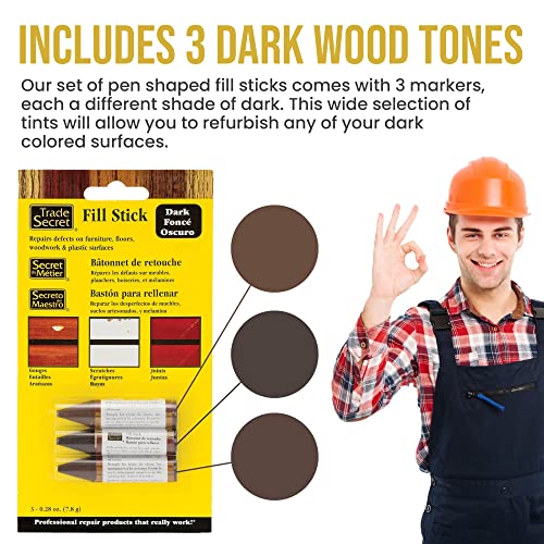 Wood Scratch Repair Fill Stick for Dark Surfaces (Set of 3), Great for Touch-Ups and Repairs on Hardwoods Floors, Furniture, Cabinets and Plastic Surfaces. - color: Dark Tones