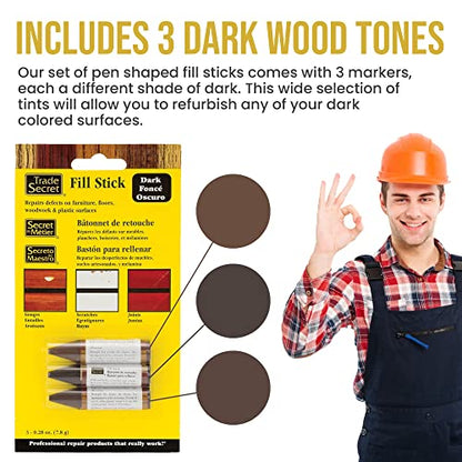 Wood Scratch Repair Fill Stick for Dark Surfaces (Set of 3), Great for Touch-Ups and Repairs on Hardwoods Floors, Furniture, Cabinets and Plastic Surfaces. - color: Dark Tones