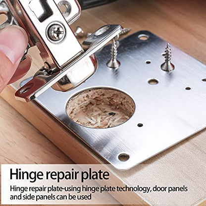 8 Pcs Cabinet Hinge Repair Kit, Stainless Steel Fixing Bracket Plate With Screws/Screwdriver for Kitchen Cupboard Door Furniture