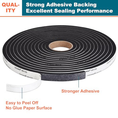 Weather Stripping Door Seal - Adhesive Foam Tape Soundproof Weatherstripping for Windows,1/2 Inch Wide X 1/8 Inch Thick,3 Rolls Total 50FT Black,High Density - size: 1/2In x 1/8In x 50Ft