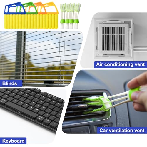 Blind Cleaner Duster Tool - 4 Pcs 7 Fingers Anti-Shedding Window Blind Cleaner Tool and 4 Pcs Air Vent Cleaner, with High-Density Microfiber Fleece and Ergonomic Handle, Detachable and Washable