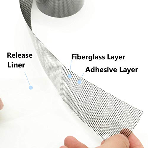KTOJOY 2"x140" Screen Repair Kit, Door Window Screen Repair Tape Fiberglass Covering Mesh, 3-Layer Strong Adhesive and Waterproof Repair Holes Tears, Black(2" x 11.7FT)
