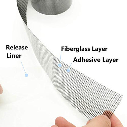 KTOJOY 2"x140" Screen Repair Kit, Door Window Screen Repair Tape Fiberglass Covering Mesh, 3-Layer Strong Adhesive and Waterproof Repair Holes Tears, Black(2" x 11.7FT)