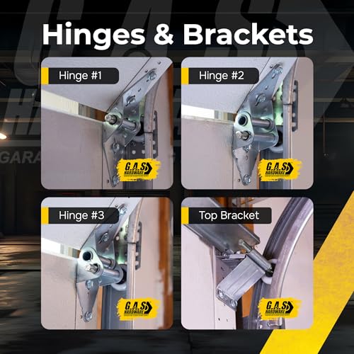 G.A.S. Hardware Garage Door Parts Installation Bundle Kit Set for 16' by 7' Overhead Doors | Fix Replace Garage Hardware Brackets, Drums, Cables, Hinges, Rollers, Screws, Door Jamb, Bearing, Bolts