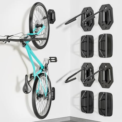 PEGZONE Swivel Bike Wall Mount, Heavy Duty Vertical Bike Rack with Fixed Hooks for Garage Storage, Wall Mounted Bicycle Hangers Holds up to 77 lbs for Indoor, 4 Pack - size: 4 Pack