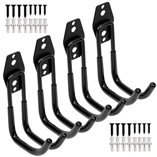 Heavy Duty Garage Storage Utility Double Hooks, Wall Mount Tool Holder Organizer with Anti-Slip Coating (4 Pack Black 4.2" Large Round J Hook) - color: Black, size: 4.2Inch