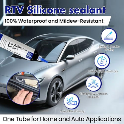 Silicone Sealant RTV 100% Silicone Waterproof Sealant – All-Purpose Caulk for Car, Kitchen, Window, Bathroom, Door – High Strength, Anti-Shrink & Crack (White, 30g/1oz) - color: White