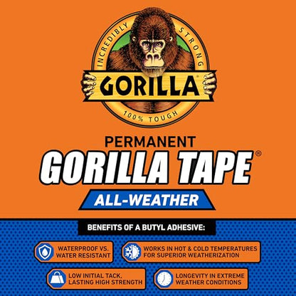 Gorilla All Weather Duct Tape, Black, 1.88" x 25 yd | UV Resistant | Waterproof | For Outdoor Repairs | 2-Pack, Pack of 6 - size: 12 - Pack