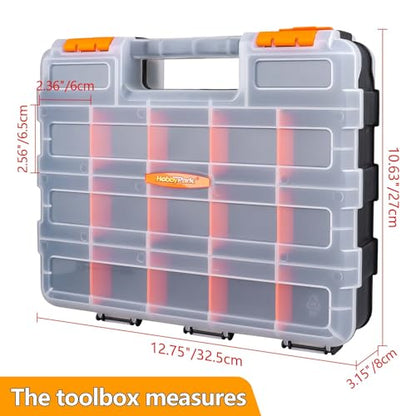HobbyPark RC Hardware Organizer Box Adjustable Compartments Removable Dividers Durable Plastic Double Side Tools Box Screw Organizer For Nuts, Bolts, Screws, Nails, Small Parts, Tools