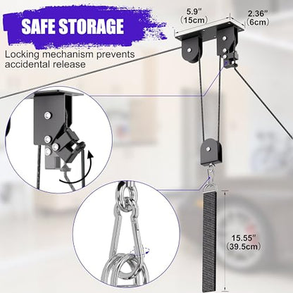 TRUSOON Bike Hoist, Heavy Duty Ebike Lift Pulley System for Garage Ceiling Overhead Storage for Bicycle, Ladders, Snowboard, Holds Up to 85 lbs Capacity, Fit 10-16 Foot High Ceilings