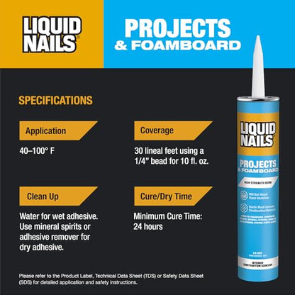 Liquid Nails Latex Projects 10 oz Off-White Interior Projects and Foamboard Adhesive (Pack of 2) - size: 10 Ounce (Pack of 2), style: Foamboard