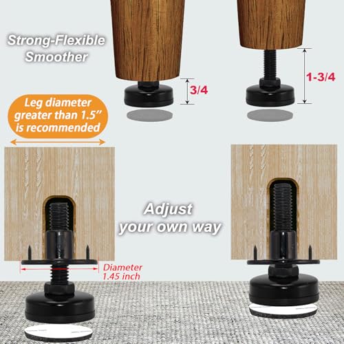 NEWBYTEK Furniture Leveling Feet Heavy Duty, Adjustable Furniture Feet Levelers Screw on Heavy Duty Desk/Chair/Cabinet/Dresser/Bench Leg Leveler, Round T-Nut Kit 3/8”-16 Thread (4 Pack, Black) - size: Short, 4 Pack