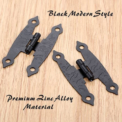 Yetaha10PCS Black H Cabinet Hinges, Antique Decorative Metal Hinge for Doors Windows Kitchen Furniture Cupboard Wardrobe Wooden Boxes, with Mounting Screws