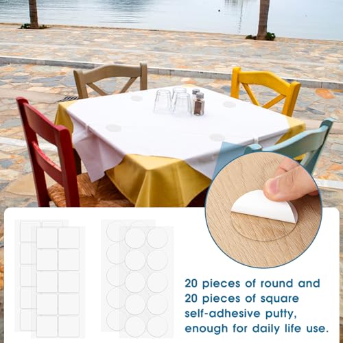 Dimeho Transparent Tablecloth Clips, 40 Pcs Removable Outdoor Table Cloth Holder Double Sided Mounting Tape Adhensive Dots Windproof Table Cover Clips for Picnic Poster Carpet Party Indoor Decor