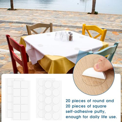 Dimeho Transparent Tablecloth Clips, 40 Pcs Removable Outdoor Table Cloth Holder Double Sided Mounting Tape Adhensive Dots Windproof Table Cover Clips for Picnic Poster Carpet Party Indoor Decor