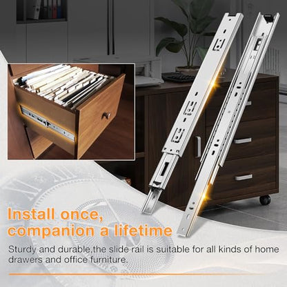 YENUO Full Extension Drawer Slides Side Mount 10 12 14 16 18 20 22 24 Inch Ball Bearing Dresser Cabinet Kitchen Rails Track Guide Glides Runners Heavy Duty 100 Lb (White-Basic - 1 Pr,22 Inch) - color: White-Basic, size: 22 Inch