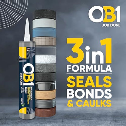 OB1 Universal Caulk Sealant & Adhesive White 10.1oz | Professional Grade Premium All-in-One Advanced Hybrid 3-in1 | Water Resistant Internal & External | Shrink Crack UV & Fade Resistant | 1 Cartridge - color: White, size: 10.1oz