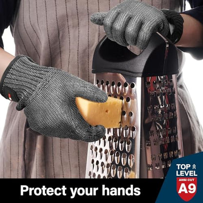 Schwer Ultimate Cut Resistant Gloves Beyond ANSI A9, Reinforced Stainless Steel Glove, Food Grade Mesh Metal Gloves for Butcher Meat Cutting, Oyster Shucking, Mandoline, PR1708 (M, 2 PCS) - size: Medium (Pack of 2), style: 4.0 Reinforced Steel