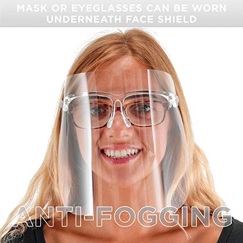 TCP Global Salon World Safety Face Shields with All Clear Glasses Frames (Pack of 4) - Ultra Clear Protective Full Face Shields to Protect Eyes, Nose, Mouth - Anti-Fog PET Plastic, Goggles