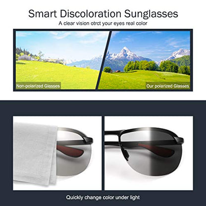 YIMI Men Photochromic Polarized Sports Sunglasses Cycling Fishing Driving Glasses UV Protection Eyeglasses Anti Glare Eyewear - color: 4302 Black