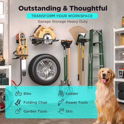 NACIAL 6 Pack Garage Storage System Hooks, Heavy Duty Wall Mount Tool Organizer, Chair Hanger Garage Storage Utility Hooks for Car Tires, Ladders, Chairs, Strollers, Power Tools, Garden Tools - 6 PACK - size: 6