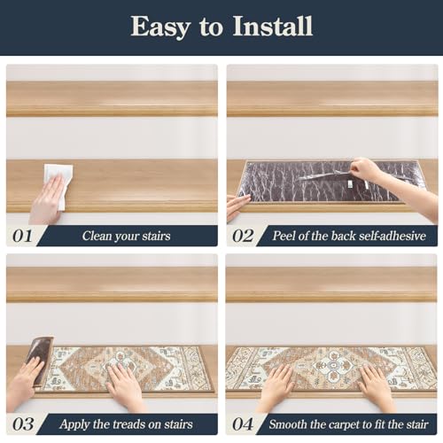 Lahome Stair Treads Non Slip 15 Pack 8" X 30" Stair Treads for Wooden Steps, Washable Self Adhesive Stair Runners Stain Resistant Stair Carpet, Edging Staircase for Kids Elders and Dogs Dorie, Taupe - color: Taupe