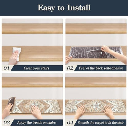 Lahome Stair Treads Non Slip 15 Pack 8" X 30" Stair Treads for Wooden Steps, Washable Self Adhesive Stair Runners Stain Resistant Stair Carpet, Edging Staircase for Kids Elders and Dogs Dorie, Taupe - color: Taupe