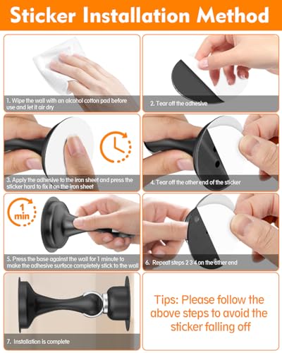 Door Stoppers Magnetic Door Catch - 2 Pack Stainless Steel Heavy Duty Door Holder Stops for Bottom Top of Door - Wall Floor Mounting No Drill 3D Adhesive & Screws Strong Magnet Keep Door Open - style: 2 Pack-Black